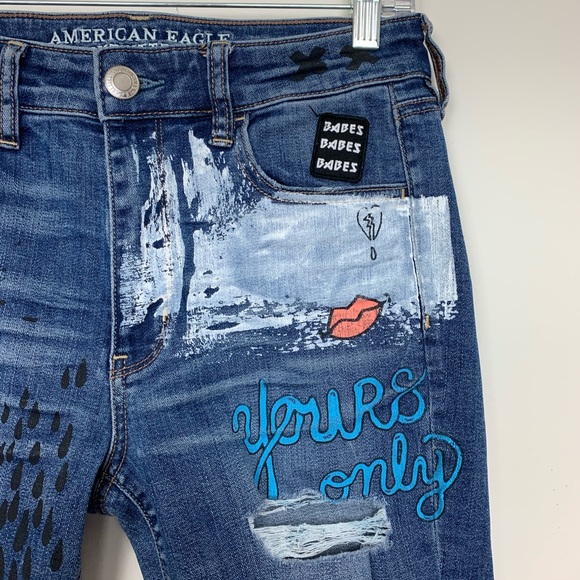 American Eagle Distressed Hi-Rise Painted Jeans - Picture 4 of 7